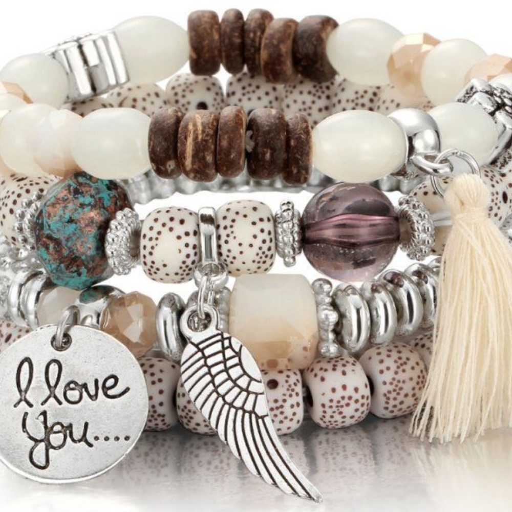 Multilayer Bead Boho Wing Summer Bracelet Bangle - Picture 2 of 3